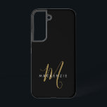 Elegant Modern Black Gold Script Monogram Samsung Galaxy S22 Case<br><div class="desc">Elegant Modern Black Gold Script Monogram Phone Case.  An elegant gold script monogram combined with a clean white san-serif font makes for a contemporary look.</div>