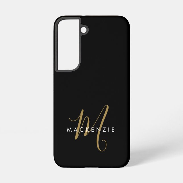 Elegant Modern Black Gold Script Monogram Samsung Galaxy Case (Back)