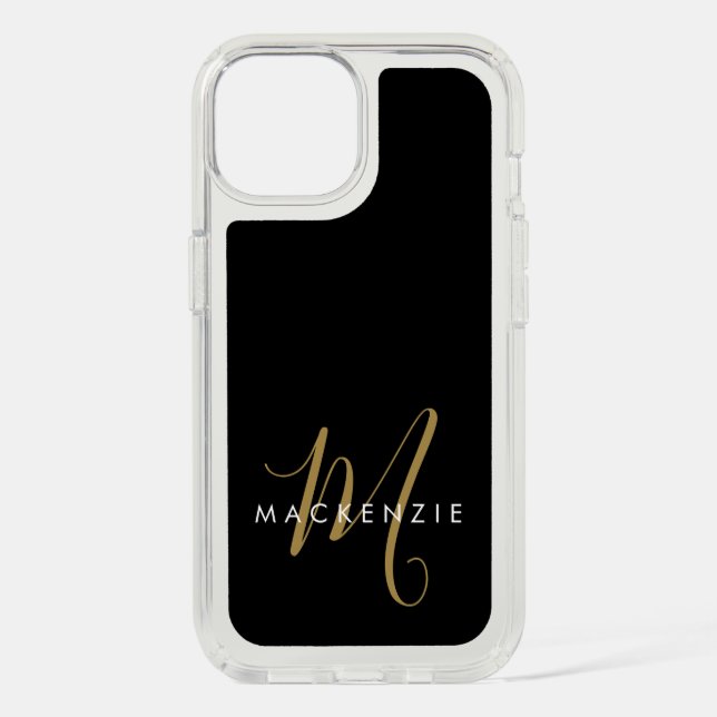 Elegant Modern Black Gold Script Monogram Speck iPhone Case (Front)