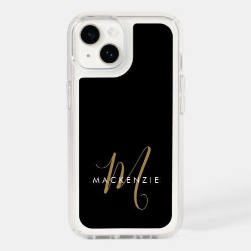 Elegant Modern Black Gold Script Monogram Speck iPhone 14 Case