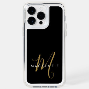 Elegant Modern Black Gold Script Monogram Speck iPhone 14 Pro Max Case