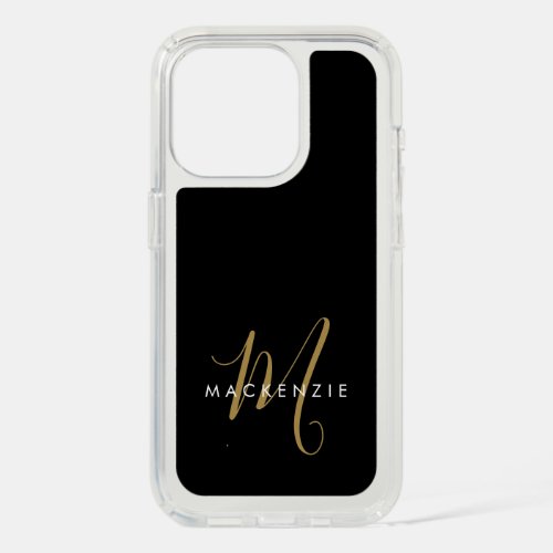 Elegant Modern Black Gold Script Monogram iPhone 15 Pro Case