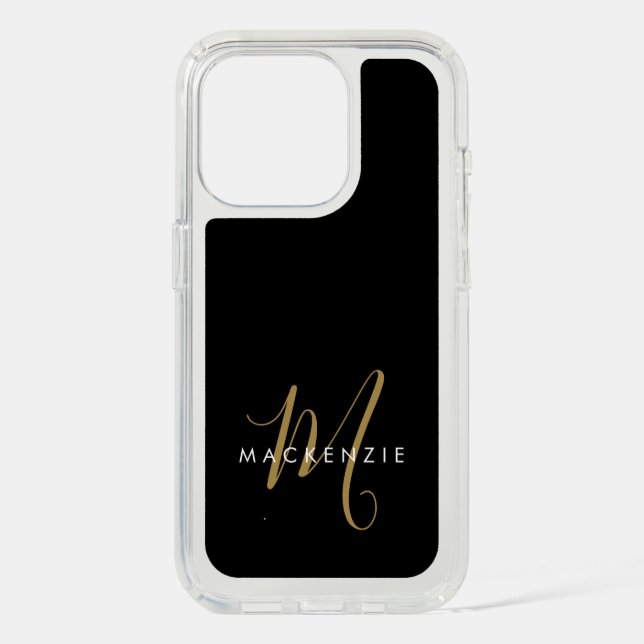 Elegant Modern Black Gold Script Monogram Speck iPhone Case (Front)