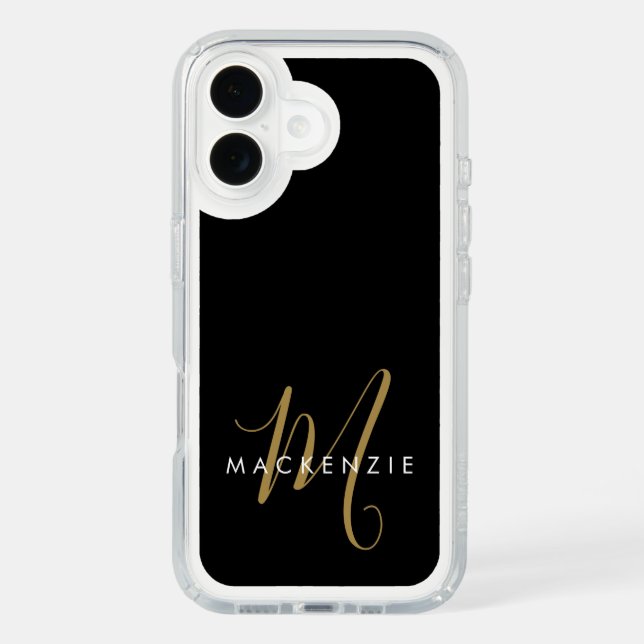 Elegant Modern Black Gold Script Monogram Speck iPhone Case (Front)