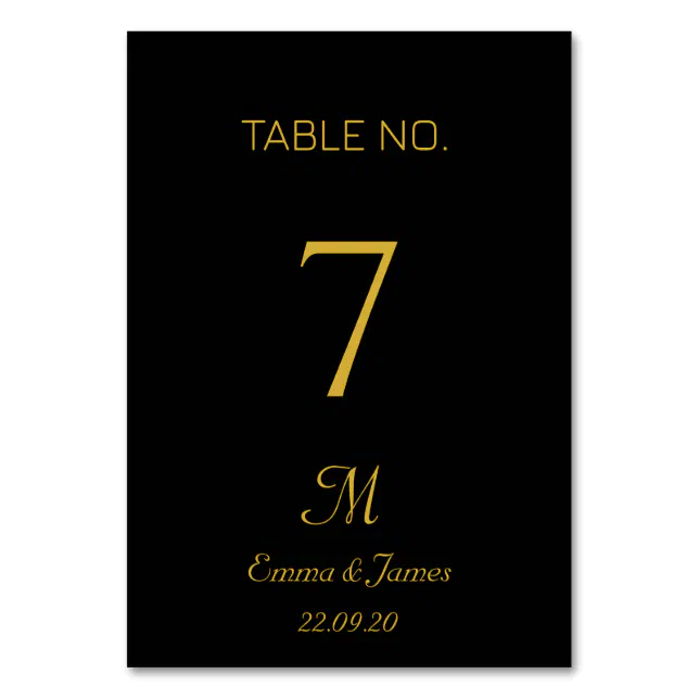 Elegant Modern Black And Gold Script Monogram Table Number Zazzle