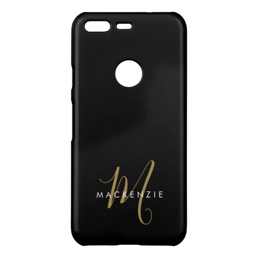 Elegant Modern Black Gold Script Monogram Uncommon Google Pixel Case (Back)