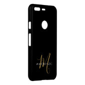 Elegant Modern Black Gold Script Monogram Uncommon Google Pixel Case (Back/Right)