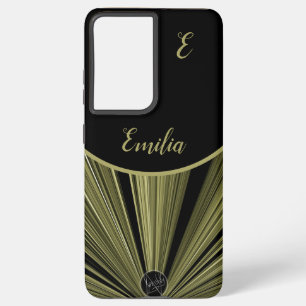 Elegant Modern Black Gold Starburst Monogram Samsung Galaxy S21 Ultra Case