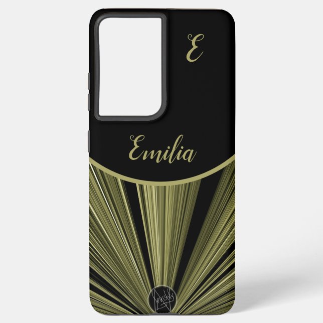 Elegant Modern Black Gold Starburst Monogram Samsung Galaxy Case (Back)