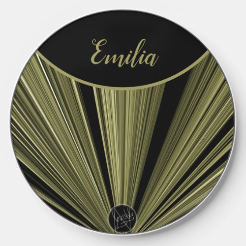 Elegant Modern Black Gold Starburst Monogram  Wireless Charger