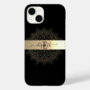Elegant Modern Black Gold Stripe Floral Mandala Case-Mate iPhone 14 Case