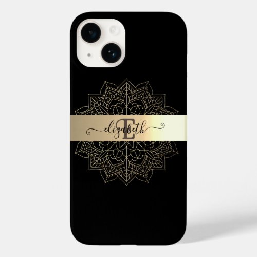 Elegant Modern Black Gold  Stripe Floral Mandala   Case_Mate iPhone 14 Case