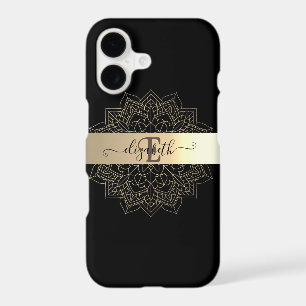 Elegant Modern Black Gold Stripe Floral Mandala iPhone 17 Case