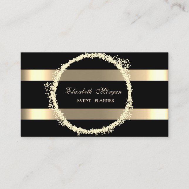 Elegant Modern,Black,Gold Striped Business Card (Front)