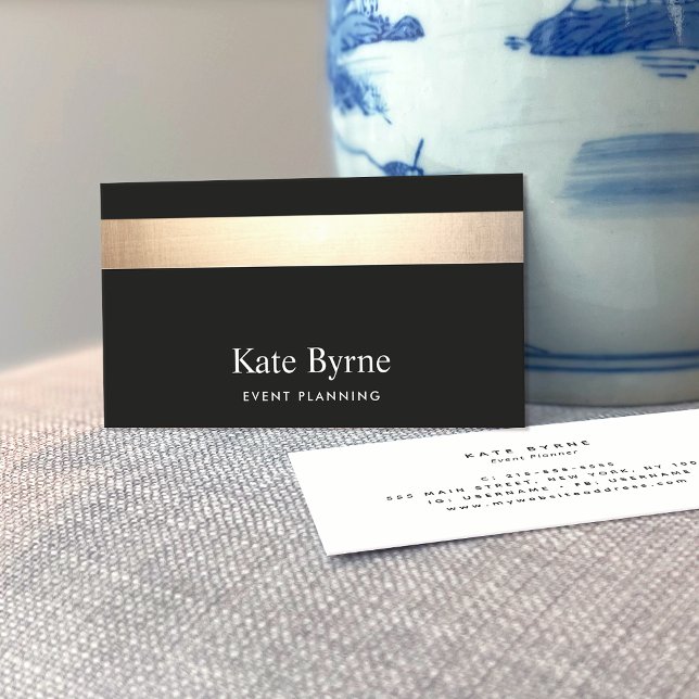 Elegant Modern Black Gold Striped Business Card (Creator Uploaded)
