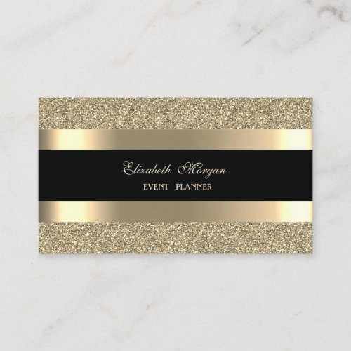 Elegant Modern Black Gold Striped Glitter Business Card