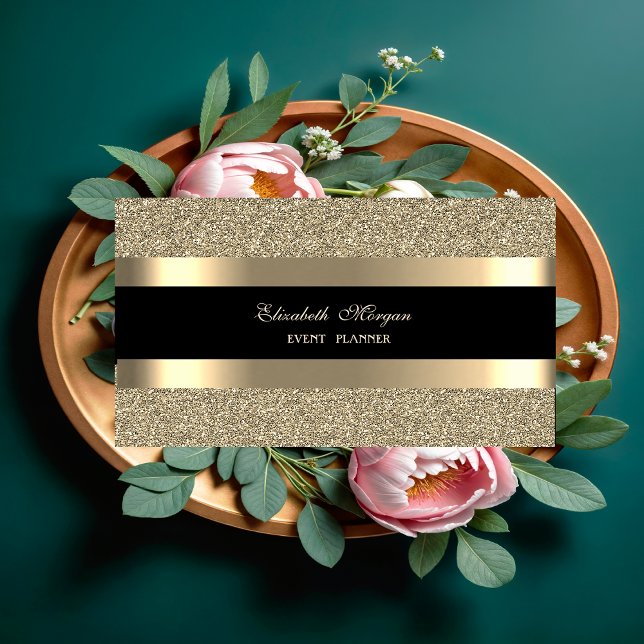 Elegant Modern, Black Gold Striped Glitter Business Card (Creator Uploaded)