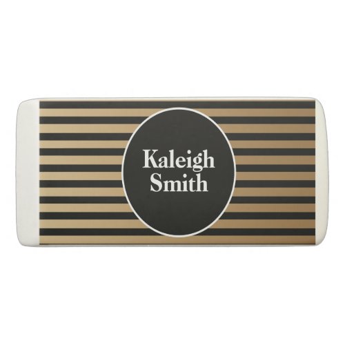 Elegant Modern Black Gold Striped Personalized Eraser