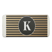 Elegant, Modern Black Gold Striped Personalized Eraser (Back)