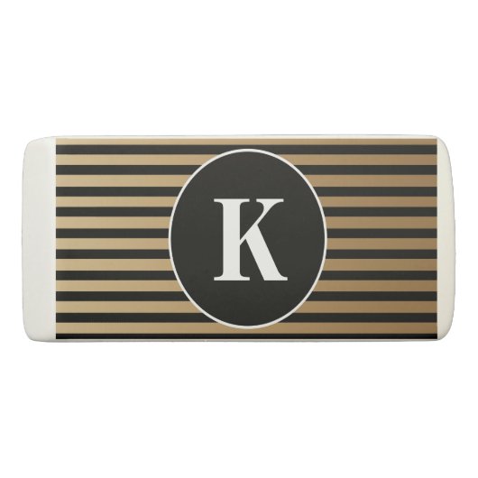Elegant, Modern Black Gold Striped Personalized Eraser (Back)
