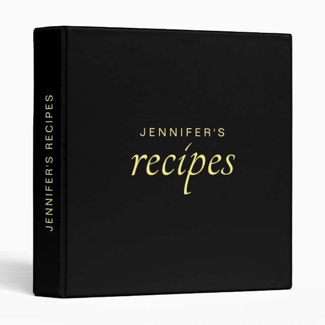 Elegant Modern Black Gold Template Best Recipe 3 Ring Binder (Front/Spine)
