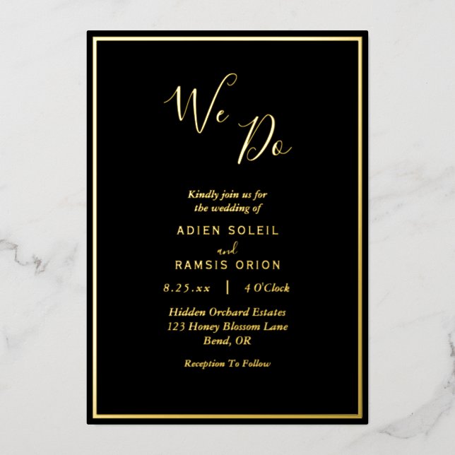 Elegant Modern Black Gold We Do Wedding Foil Invitation (Front)