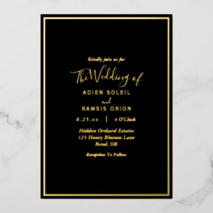 Elegant Modern Black Gold Wedding Foil Invitation