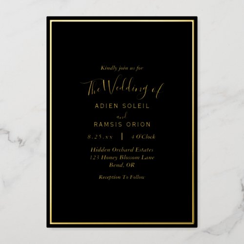 Elegant Modern Black Gold Wedding Foil Invitation