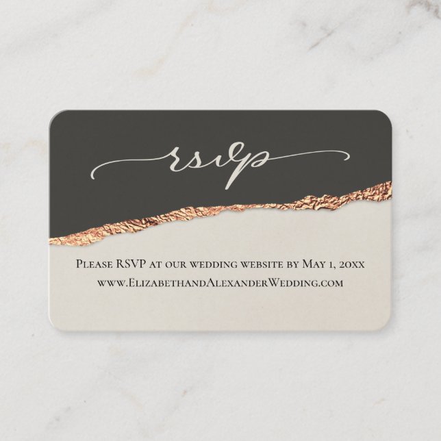 Elegant Modern Black & Gold Wedding Website RSVP  Business Card (Front)