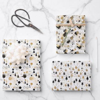 Elegant Modern Black Gold & White Christmas | Wrapping Paper Sheets