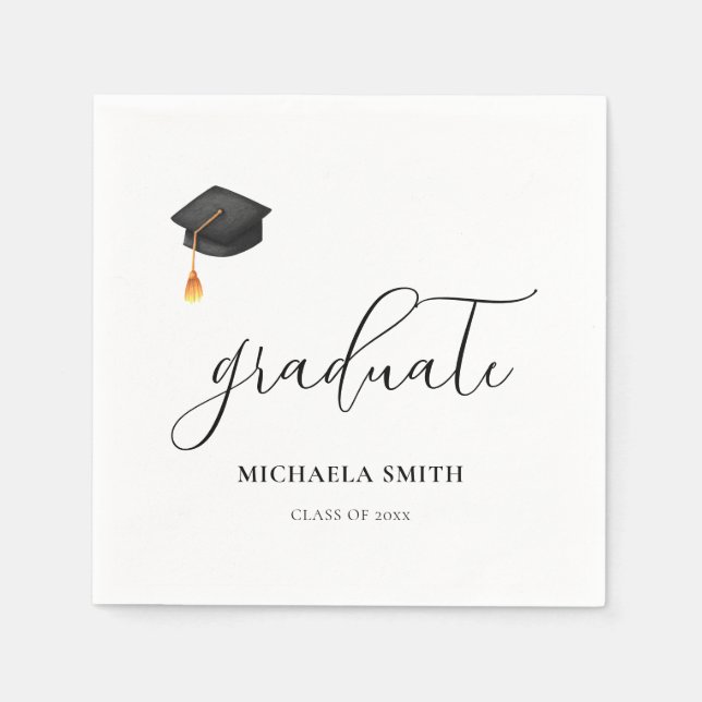 Elegant Modern Black Graduate Cap Graduation Party Napkins (Front)