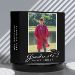 Elegant Modern Black Graduation Photo Album 3 Ring Binder<br><div class="desc">Elegant Modern Black Graduation Photo Album. Trendy white script on black background. Add your favorite photo and personalize it with your grad’s name,  class year and name of the school. Personalize the special message on the backside or erase it.</div>