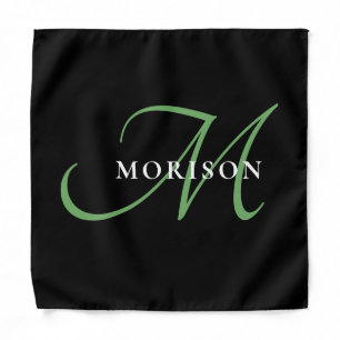 Elegant Modern Black Green Script Monogram Bandana