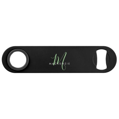 Elegant Modern Black Green Script Monogram Bar Key