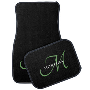 Elegant Modern Black Green Script Monogram Car Floor Mat