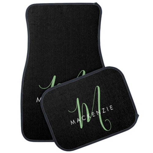 Elegant Modern Black Green Script Monogram Car Floor Mat