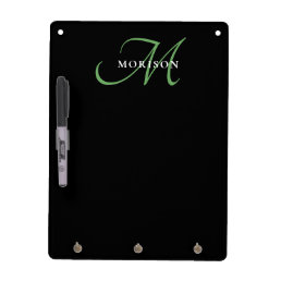 Elegant Modern Black Green Script Monogram Dry Erase Board