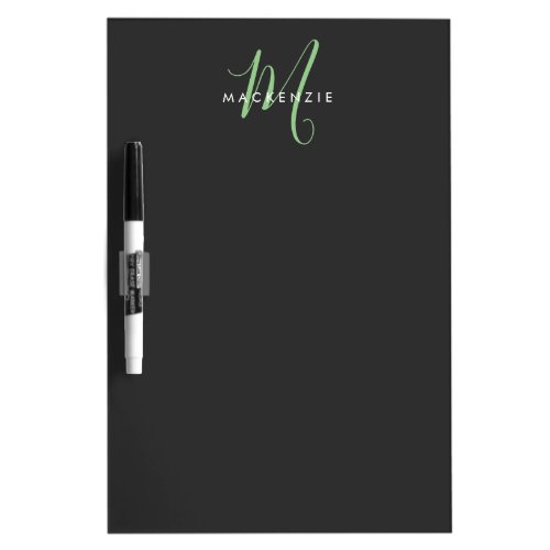 Elegant Modern Black Green Script Monogram Dry Erase Board