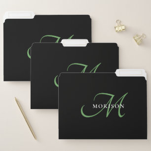 Elegant Modern Black Green Script Monogram File Folder