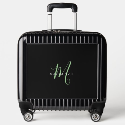 Elegant Modern Black Green Script Monogram Luggage