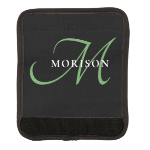 Elegant Modern Black Green Script Monogram Luggage Handle Wrap
