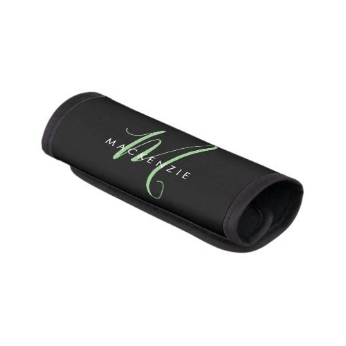 Elegant Modern Black Green Script Monogram Luggage Handle Wrap