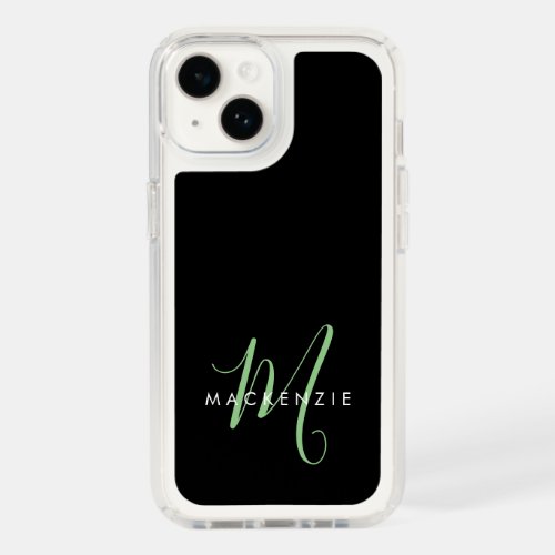 Elegant Modern Black Green Script Monogram Speck iPhone 14 Case