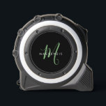 Elegant Modern Black Green Script Monogram Tape Measure<br><div class="desc">Elegant Modern Black Green Script Monogram design.  An elegant green script monogram combined with a clean white san-serif font makes for a contemporary look.</div>