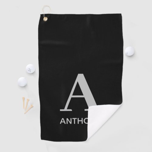 Elegant Modern Black Grey Big Monogram Name Golf Towel