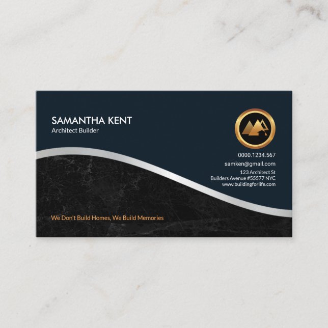 Elegant Modern Black Grunge Blue Wave Architect Business Card (Front)
