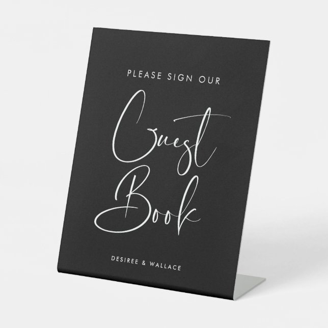 Elegant & Modern Black Guestbook Pedestal Sign (Front)