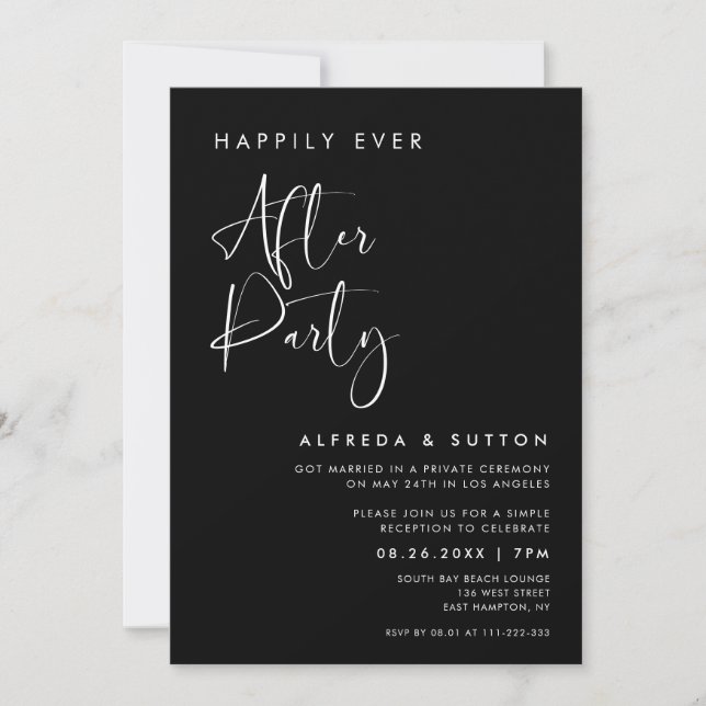 Elegant & Modern Black Happily ever after party Invitation (Front)