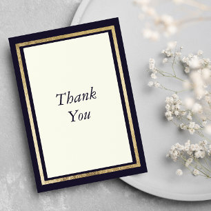 Elegant Modern Black Ivory Gold 50th Birthday Letterpress Thank You Card