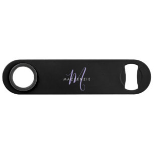 Elegant Modern Black Lavender Script Monogram Bar Key